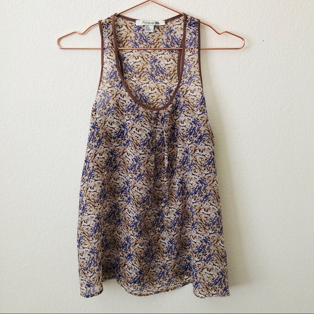 Forever 21 purple brown print sheer racerback tank